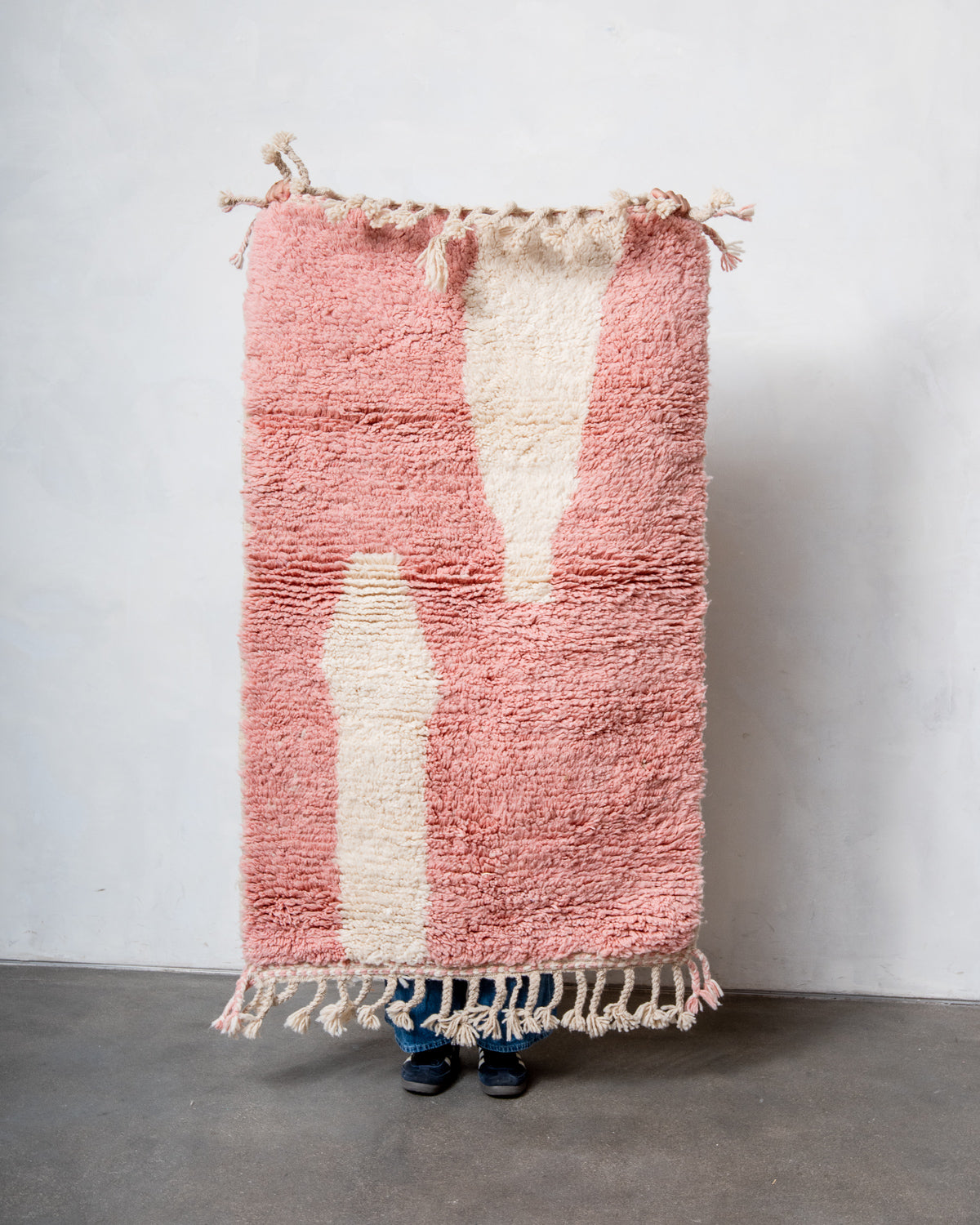 Modern, designer, handcrafted Berber rug from Morocco. Beniourain carpet with beautiful colours and patterns and fluffy wool texture.